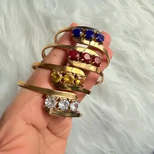 Pure Panchadhatu Non Tarnish Three Stone Daily Wear Bangle for Women with Multi-Colored Stones