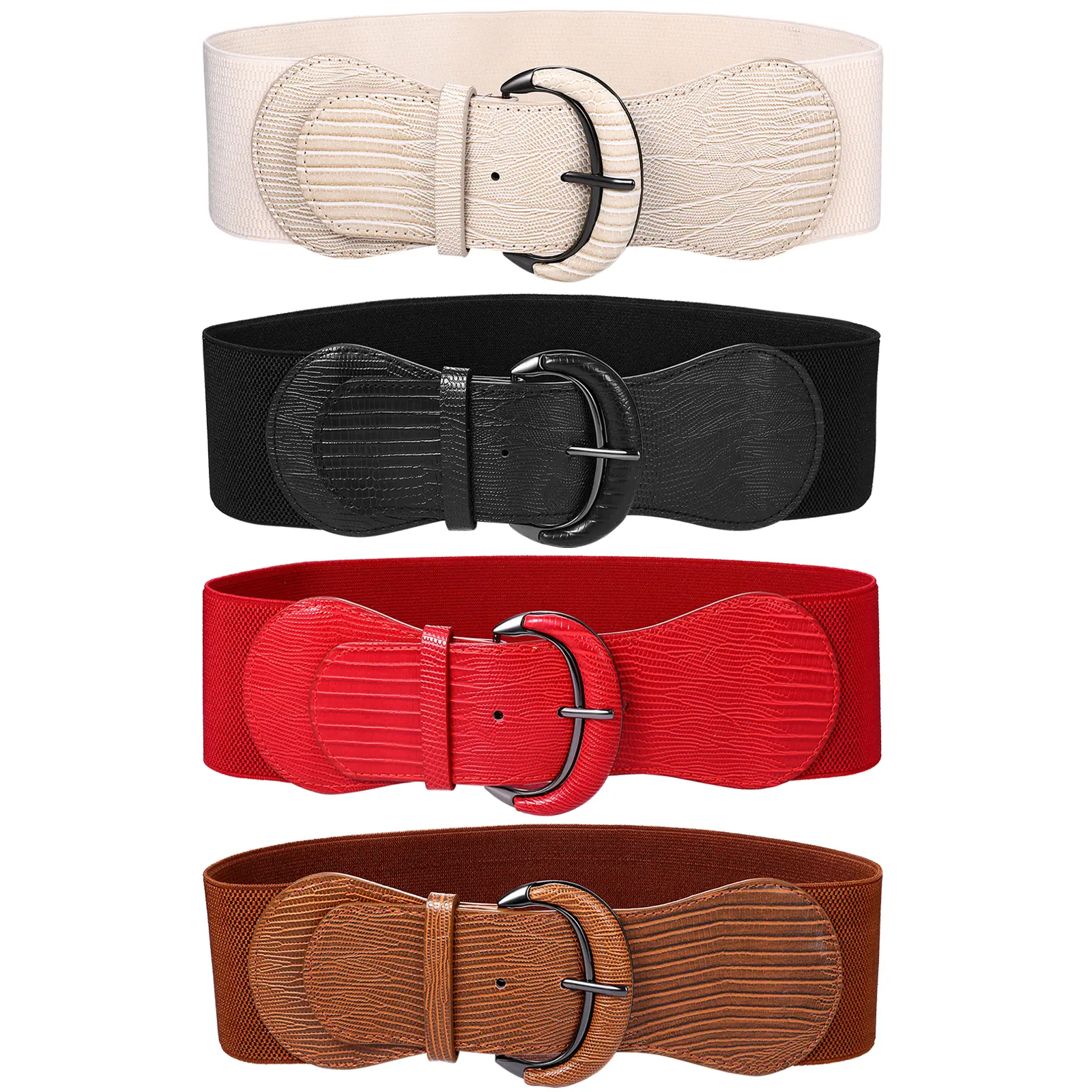 OIDEA Women's Wide Elastic PU Faux Corset Belt - Adjust-Fit, Expandable Buckle Belt for Dresses, Waist Size 25"-37", Adjust-Fit Women's Belts, Buckle Women's Belts