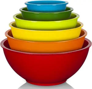 6 Pcs Colorful Plastic Mixing Bowls Set for Kitchen, Ideal for Baking, Prepping, Cooking and Serving Food, Rainbow Tableware Peace