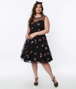 Black Polka Dot Tulle & Pink Floral Swing Dress