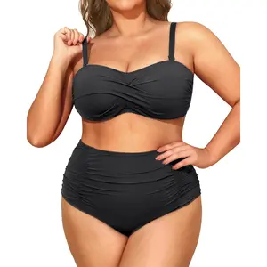Yonique Women Plus Size High Waisted Bikini Sets Two Piece Strapless Swimsuits Tummy Control Bathing Suit Bandeau Swimwear