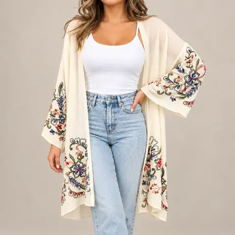 Long sleeve Embroidered Summer Cardigan
