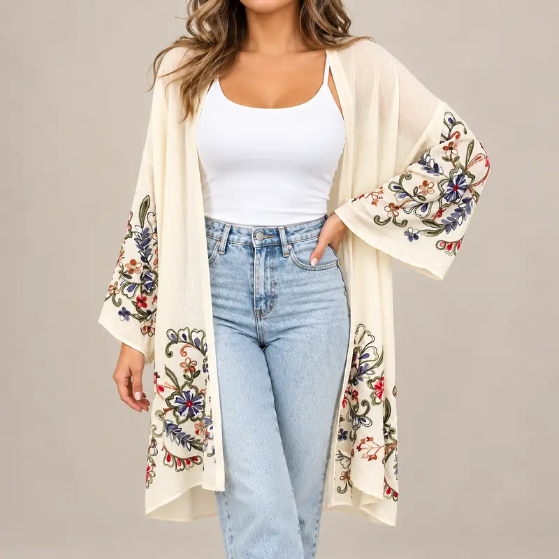Long sleeve Embroidered Summer Cardigan