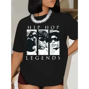 Hip Hop Legends Graphic Print T-Shirt, Relaxed Crew Neck, Cotton , Regular Length, Portrait Graphic, Great for All