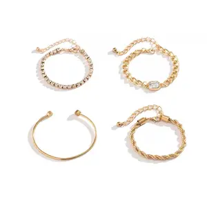 2024 Summer Rhinestone(4pcs) Bracelet for Women, Jewelry for Birthday Gift,Daily Clothing Decor for Girl Back To School