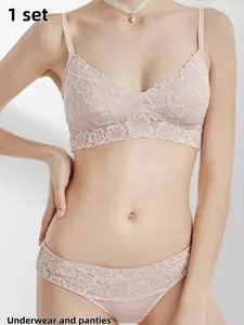 Two-Piece Set, Lace French Triangle Bra and Tank Top, Wireless Full Coverage, Elegant Fitted Lingerie for All Seasons