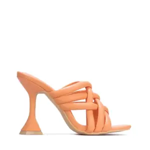 Women Light Orange CrissCross Square Toe Slide In Heels