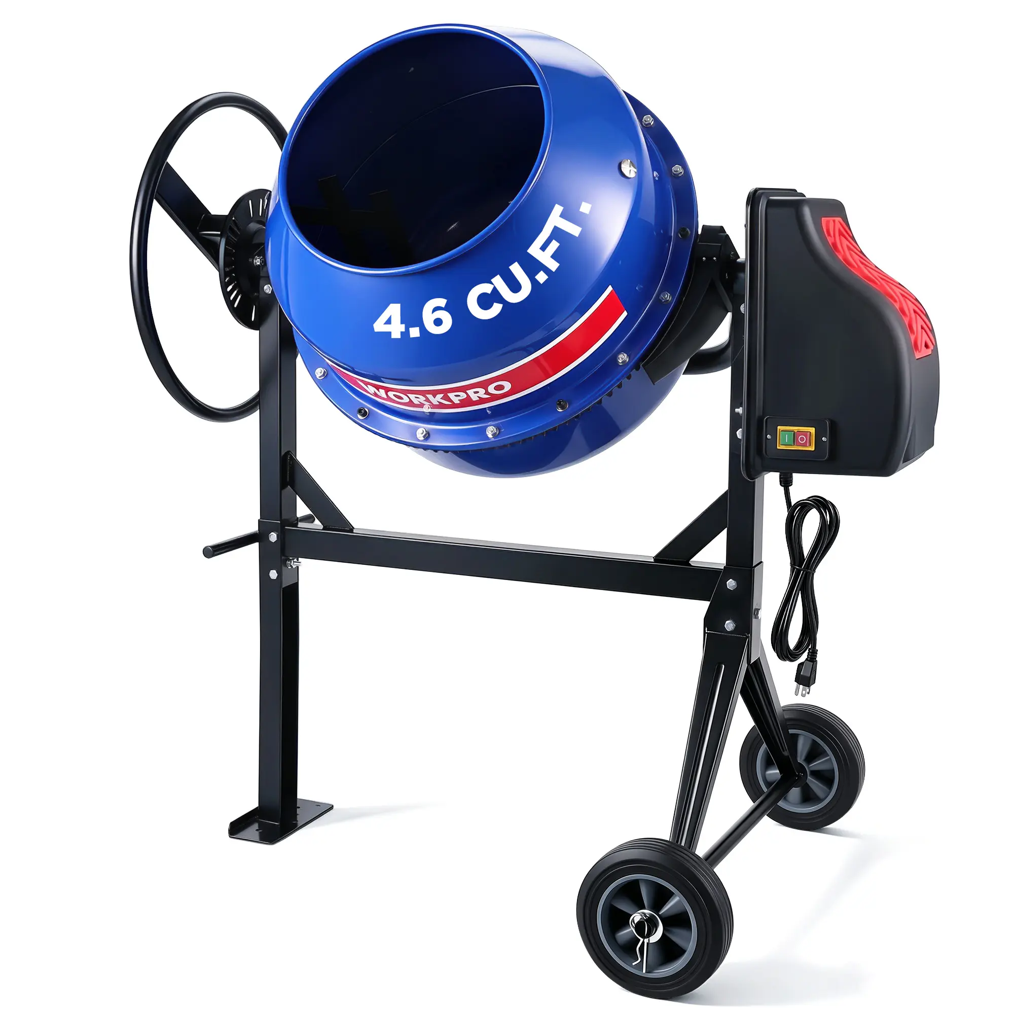 #summersale WORKPRO 4.6 Cu.Ft. Electric Cement Mixer, 600W 0.8HP Portable Concrete Mixer with Wheels & Stand Steel for Stucco, Mortar & Seeds