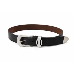 Unisex Black Grommet Belt Silver Buckle Metal Tip Adjustable Waist Belt