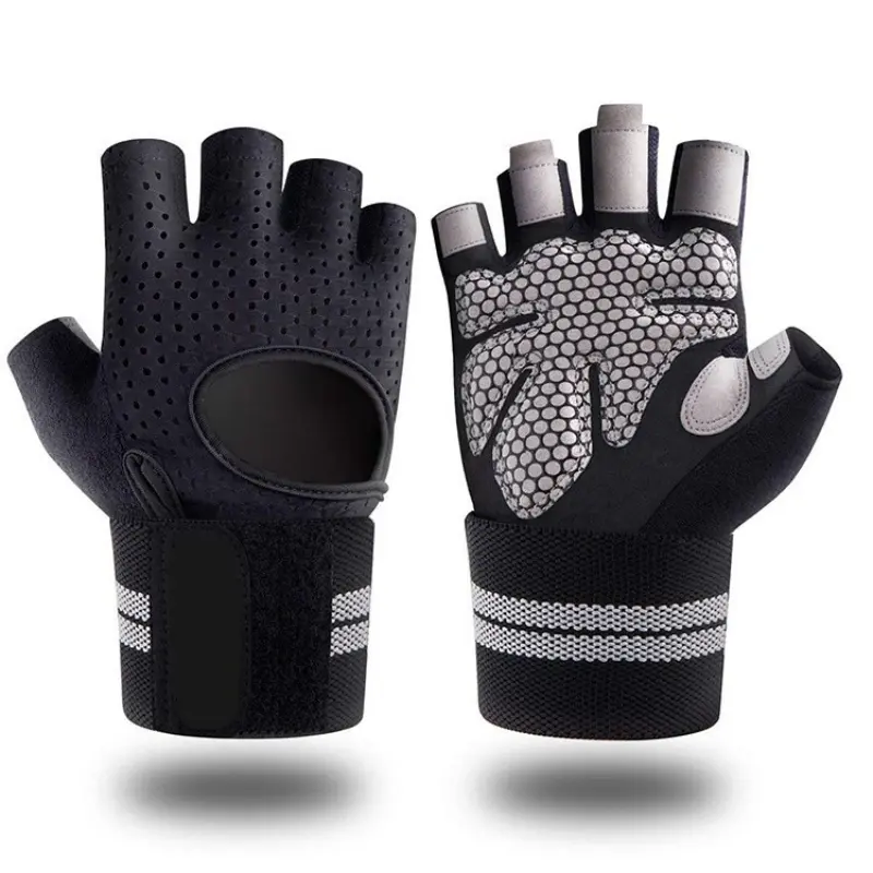 Half-Finger Breathable Lightweight Sporty Weight Lifting Gloves for Men, Padded Gym Gloves with Wrist Wrap Support, Adjustable Handle Strap, Grip Band, Hand Protectors for Weight Lifting Gym Training
