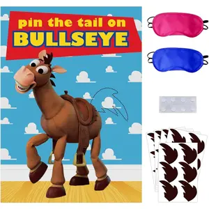 Party Supplies Pin The Tail on The Bullseye Party Game Large Poster 24PCS Reusable Tail Stickers for Kids Boys Birthday Party 4th Party Favors