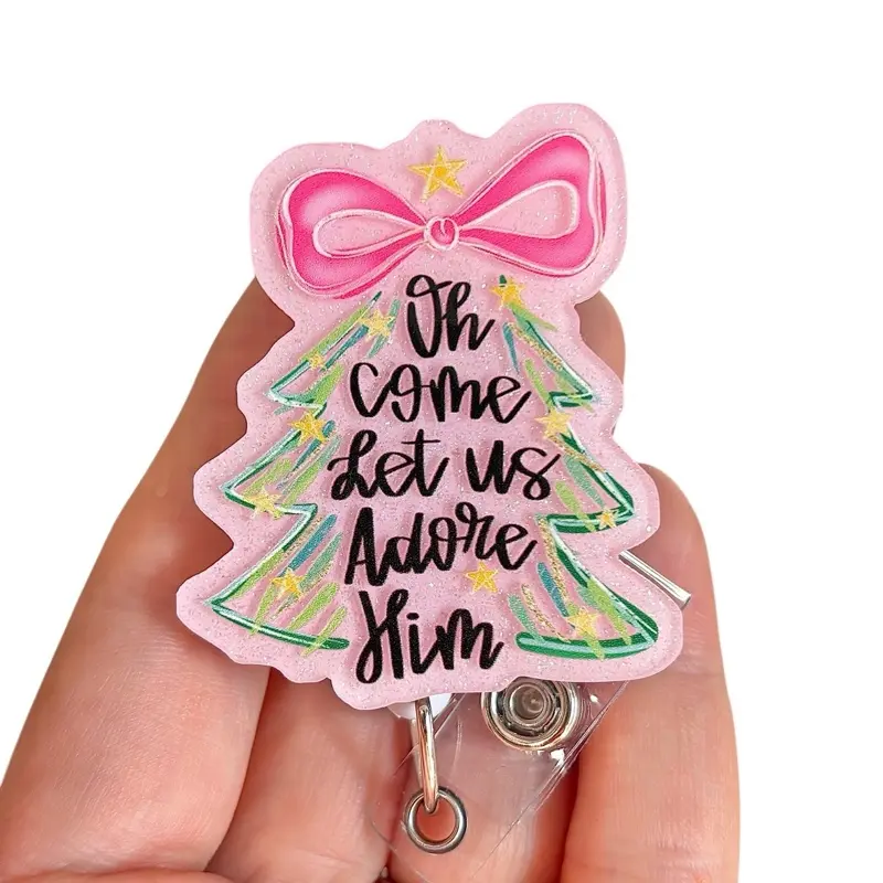 Glitter My Badge Christmas tree badge reel for nurse and hospital workers. Badge clip Badge pull - Retractable swivel clip with a 360 rotation. Great gift for coworker.