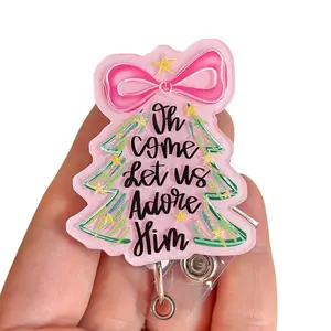 Glitter My Badge Christmas tree badge reel for nurse and hospital workers. Badge clip Badge pull - Retractable swivel clip with a 360 rotation. Great gift for coworker.
