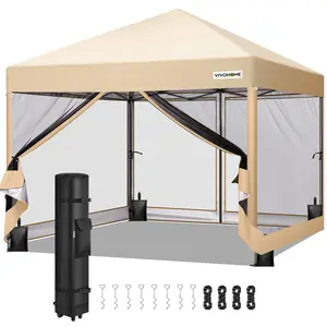 VIVOHOME 8x8FT & 10x10FT Easy Pop-Up Canopy, Outdoor Screen Tent with Mosquito Netting, 2 Zipper Doors, and Roller Bag for Yard Camping Picnic Party Events