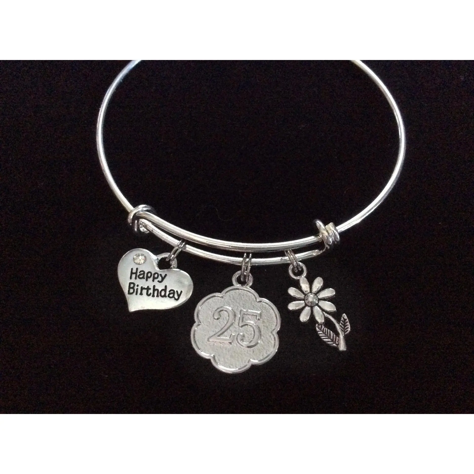 Happy 25th Birthday Expandable Charm Bracelets Adjustable Bangle Trendy Gift (Other Numbers Available)