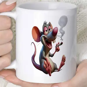 2026  1pc Novelty Smiling Mouse Smoking Mug Coffee Cup Juice Cup 11OZ360ml Fun Gift