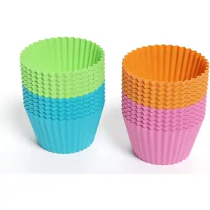 Bakerpan BPA-Free Silicone Round Mini Cupcake Molds Set, 24-Pack Colorful Nonstick Silicone Muffin Pan for Pastry Cups, Reusable Colorful Baking Cup Kitchen Bakeware Supplies