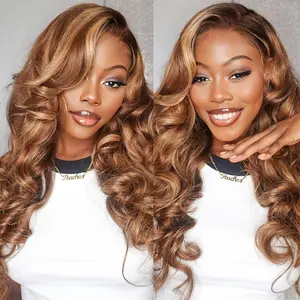 [Body Wave Highlight 2P427] Megalook Ombre Honey Blonde #2 Roots P427 Highlight Colored 13x6 Glueless Lace Frontal Wigs Put On Go Beginner Friendly