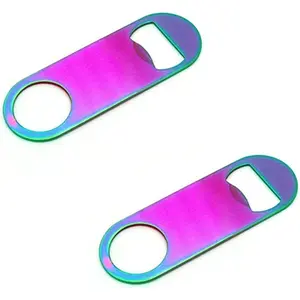 Rainbow Color Stainless Steel Flat Bottle Opener, Sturdy and Durable 2 Pcs to Send to Friends, Suitable for Bar Bartender Men Women Kitchen Restaurant Party Supplies (Small) portable Utensils