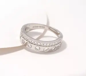 Diamonique Station Band Ring, Sterling Silver