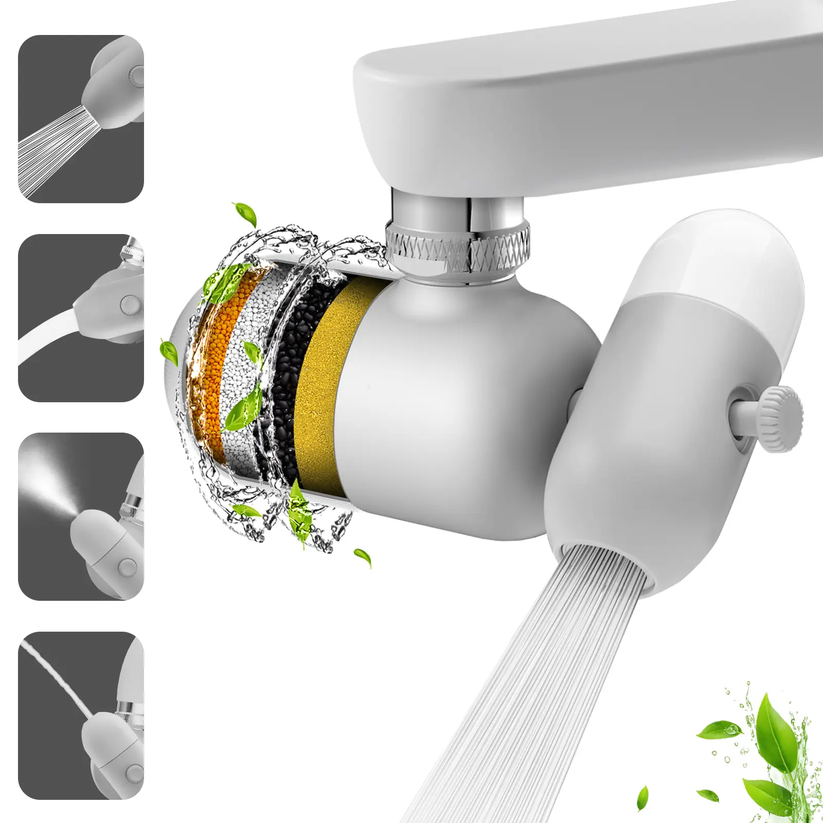 HILLIEN 4 Modes Multifunctional Kitchen & Bathroom Water Filter for Sink Faucet with 2pcs Replacement Filters - 99.9% Chlorine Removal-Skin Hydration
