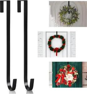 2 Pack 14' Wreath Hangers for Front Door, Wreath Hanger 40lb Load-Bearing, Metal Wreath Hanger for Welcome Sign, Door Decorations