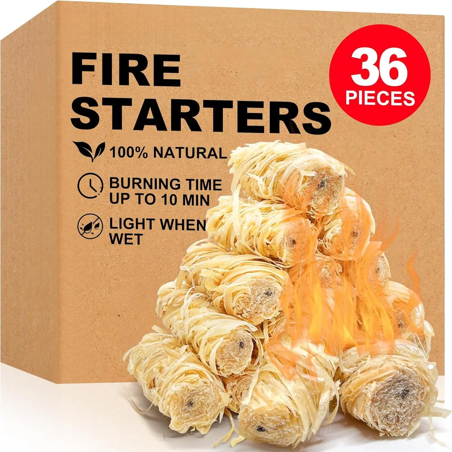 36 Pcs Fire Starter - Natural Fire Starters for Fireplace, Pellet Stove, BBQ, Pizza Oven, Fire Pit &Chimney, Fire Starters for Grill, Charcoal Starter
