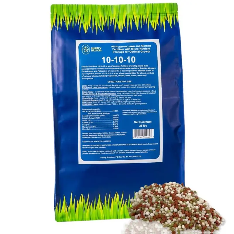 Supply Solutions 10-10-10 Complete Lawn & Garden Granular Fertilizer with Micronutrients Balanced NPK Plant Food for Soil Health Blooms Roots Safe for Vegetables Fruits Lawns 25 Pounds
