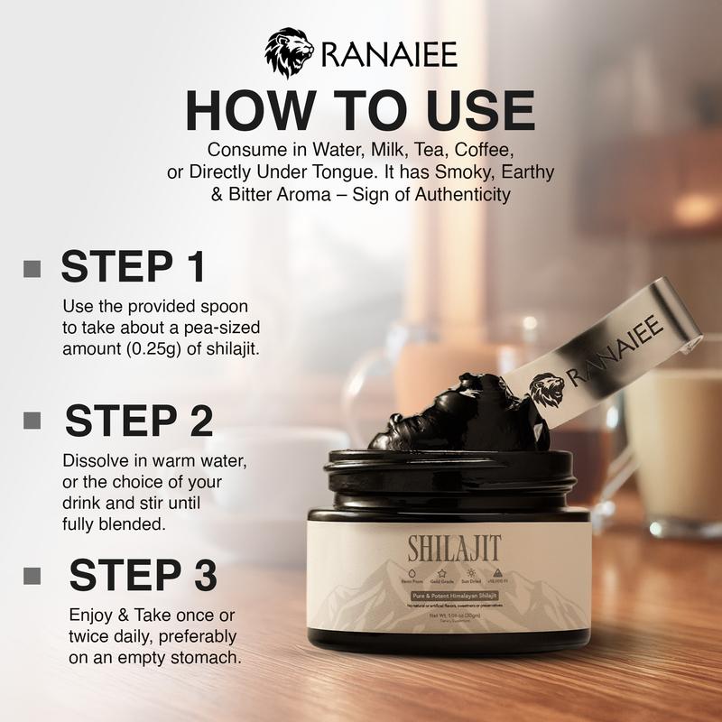 Ranaiee Pure Himalayan Shilajit Resin Grade A Potency 85+ with High Fulvic Acid for Energy Stamina & Immune Support 30g Natural Wellness Supplement for Men Women Fitness Dietary Vitamin Vitamin