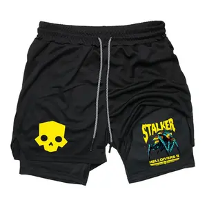 Helldivers 2 Stalker Graphic Sweat Shorts for Men Drawstring Athletic Shorts Gaming Streetwear Summer Outfits Men Shorts Guys Gifts