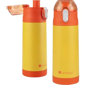 Bentology Stainless Steel 13oz Insulated Water Bottle - Reusable Spill Proof BPA-Free, Fits in Most Lunch Boxes - Keeps Drinks Colder - Yellow & Orange