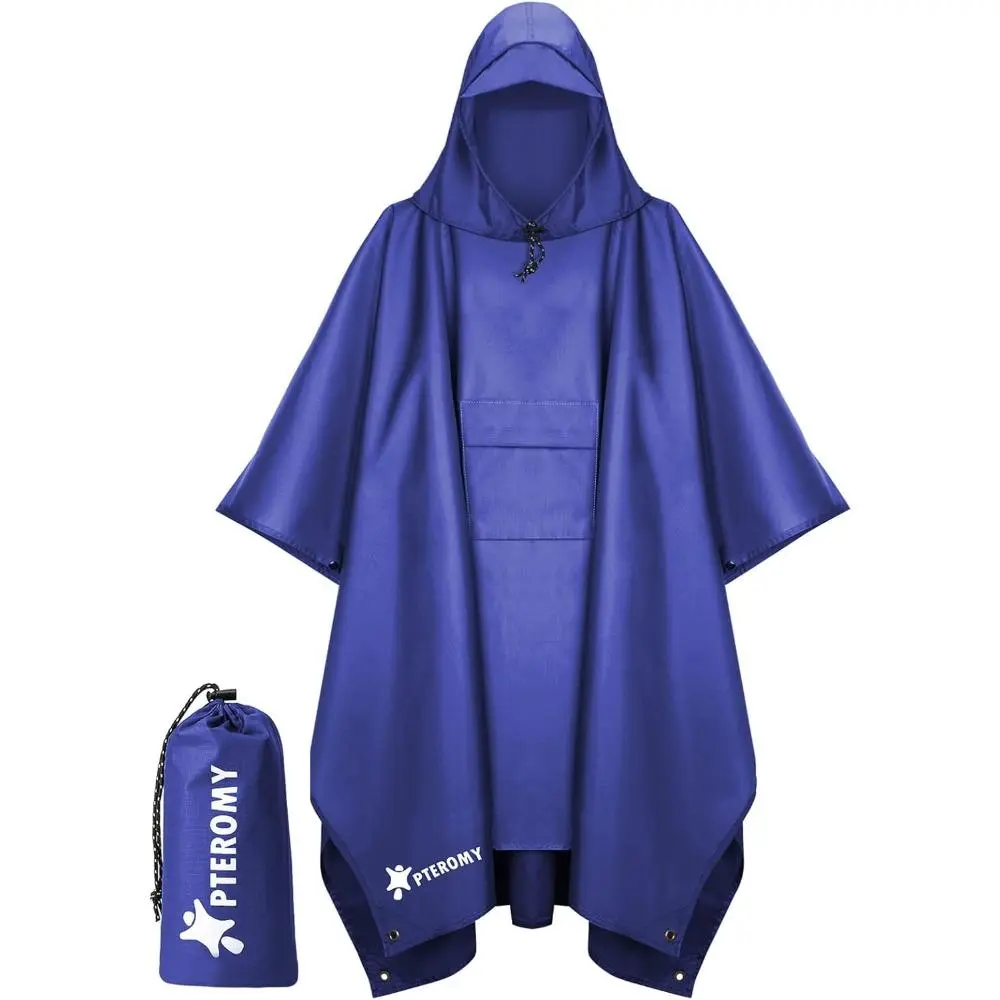 Unisex Polyester 3-in-1 Hooded Full Waterproof Quick Drying Rain Poncho for Adults - Foldable, Lightweight, Portable, Breathable, Reusable, Tear Resistant, Compact, One-Size-Fits-Most Sports Raincoat with Pocket, Button Closure for Hiking, Picnic, Cloth,