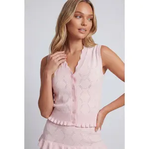 Pointelle Heart Ruffled Sweater Vest