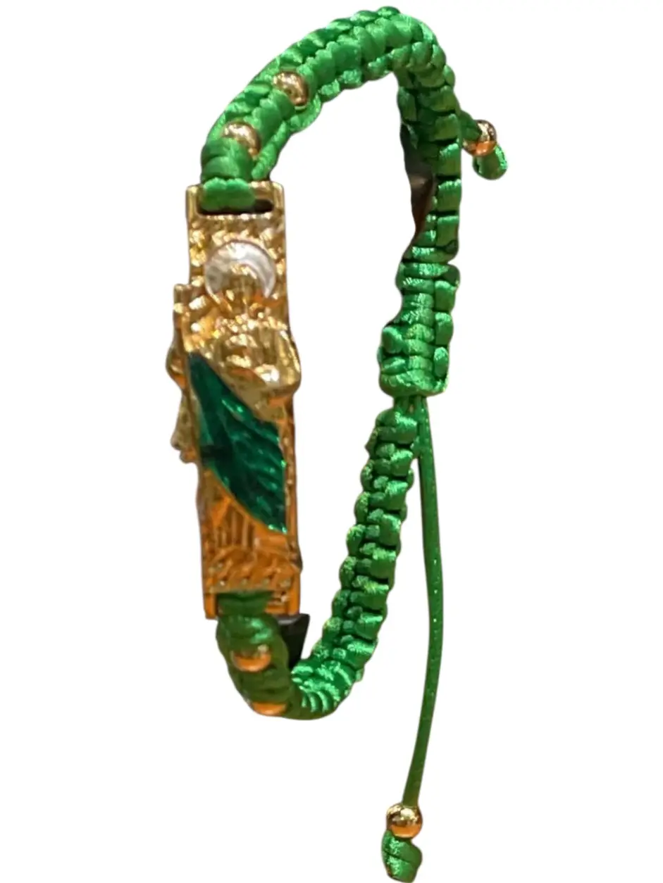 St. Jude String Bracelet Unisex Religious Symbolic Jewelry Adjustable Length 4 Inches Green Gold Accents Durable Versatile Design