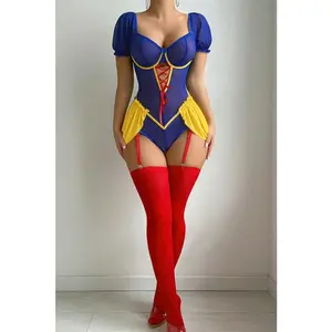 Blue Yellow Red Mesh Skirted Sexy Princess Snow Garter Bodysuit