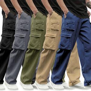 Men's Casual Solid Color Sports Pants 5 Pack Multi-Pocket Flip Waistband Drawstring 100% Polyester Fiber Outdoor Work Running Trousers Beige Khaki Blue Black Gray Green