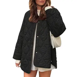 Women's Oversized Lightweight Quilted Winter Padded Jacket with Button Collar and Pockets Ideal for Cold Weather Plus Two - Piece Faux Vest Zipper Hooded Sweatshirt Waterproof Windproof mock neck built-in chest pad woman hide scrunch butt rain