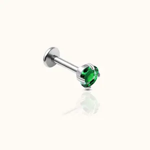 Classic Green CZ 3mm Threadless Labret Titanium Flat Back Earring