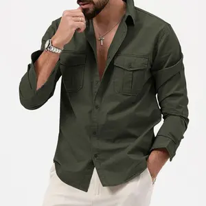 Summer Men's Shirt Multi-Pocket Casual Long Sleeve Top Men's