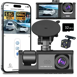 ZENTRO 1080P Triple Car Camera with 32GB TF Card, Dash Cam Front and Rear Inside Cameras, 170 Degree Wide Angle with HDR Night Vision