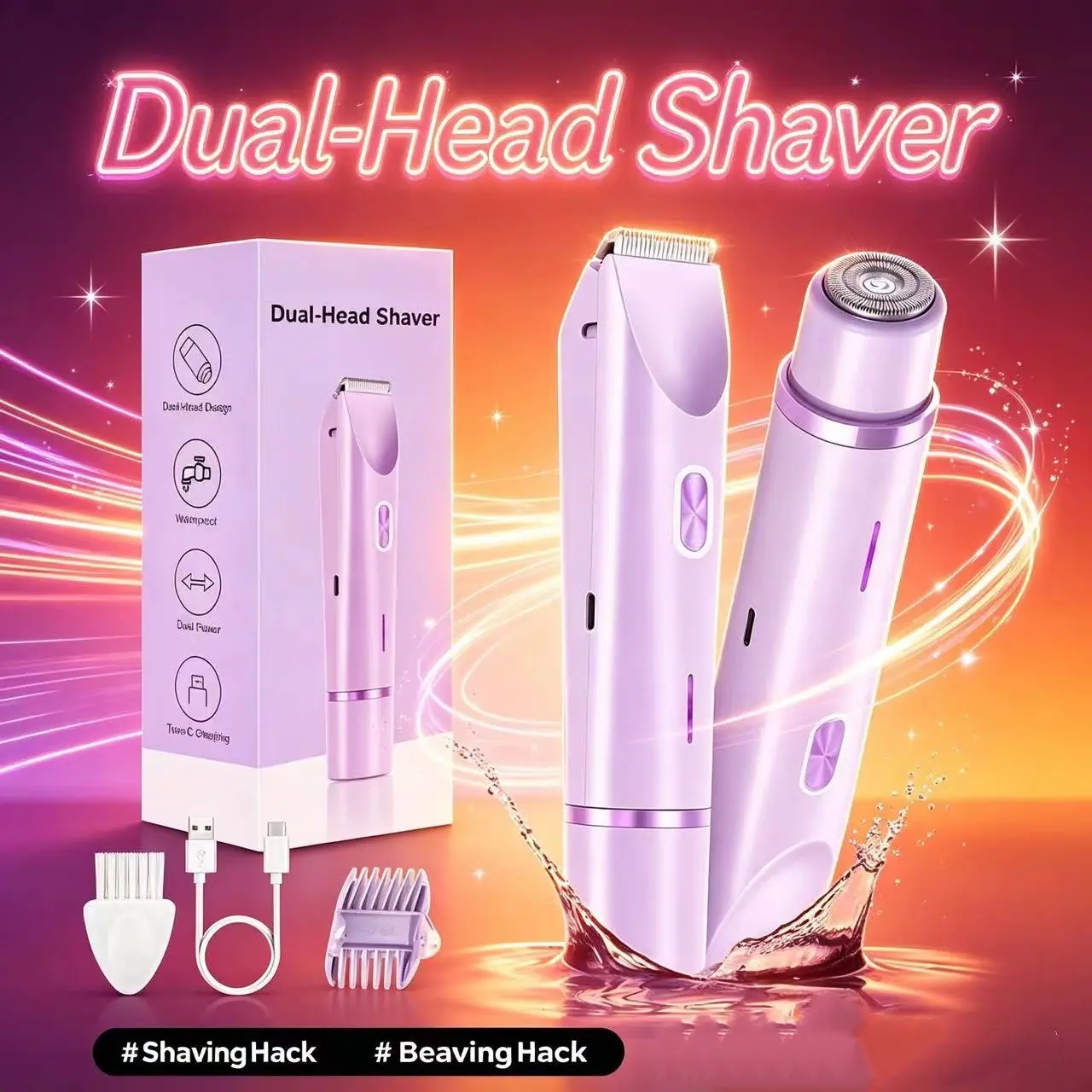 Electric Razor for Women, Rechargeable Shaver, Body Hair Remover, Pain-Free Smooth Cordless Trimmer, Facial Leg Bikini Shaver, 2-In-1 Depilator, Zb-0236L Model