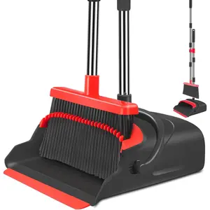 Upgrade Broom and Dustpan Set, Broom with Dustpan Combo Set, Large Size and with Long Handle, for Indoor Outdoor Garage Kitchen Room Office Lobby Use