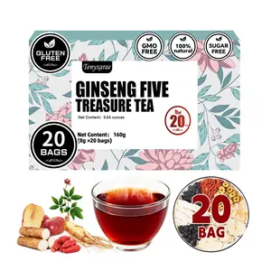 100% Organic Ginseng Five Treasures Kidney Tea – 20 Teabags (8g Each) | Crafted with Ginseng, Yam, Maca, Polygonatum, Wolfberry & Mulberry | Aids Kidney Detox, Cleanse & Gentle Repair | Caffeine-Free | Vegan | Eco-Friendly Individual Packaging