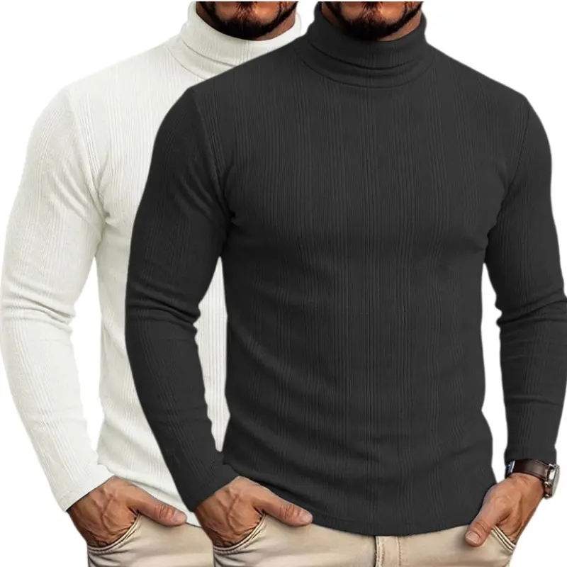 1/2 Pack Men’s  Ribbed Turtleneck Sweater, Slim Fit Long Sleeve Lightweight Knit Pullover, Solid Color Casual Fall Layering Top