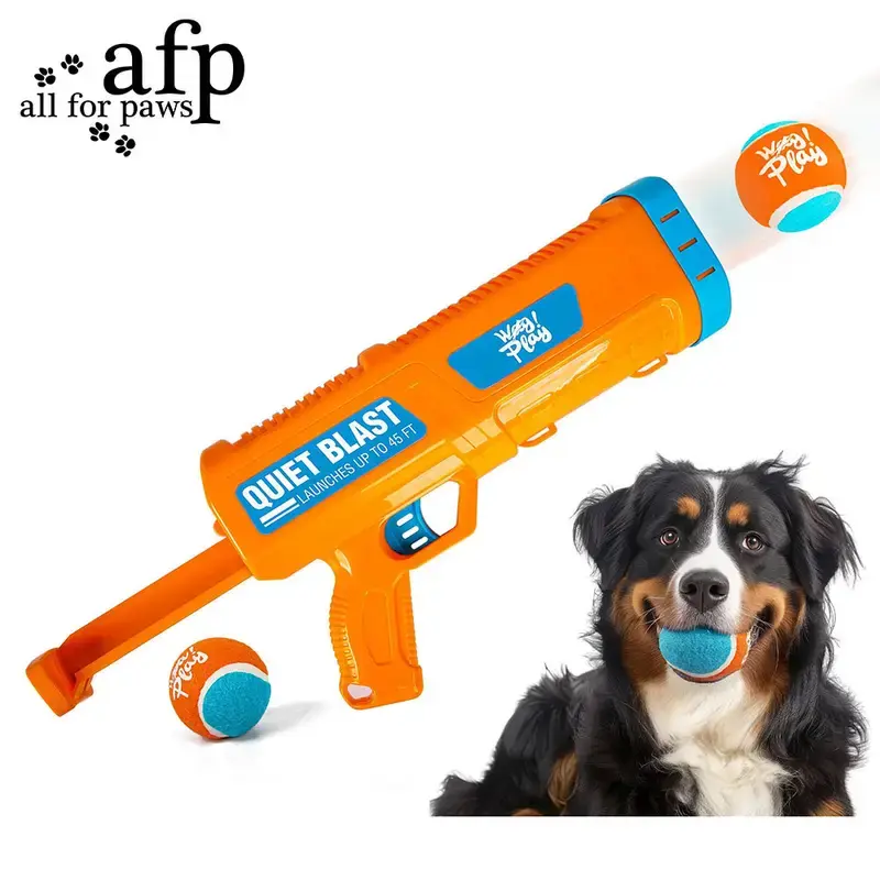 All For Paws Quiet Blast Dog Launcher Blaster with Ball Clip Manual 3 Tennis Ball Thrower Interactive Playtime for Enhanced Exercise & Mental Stimulation