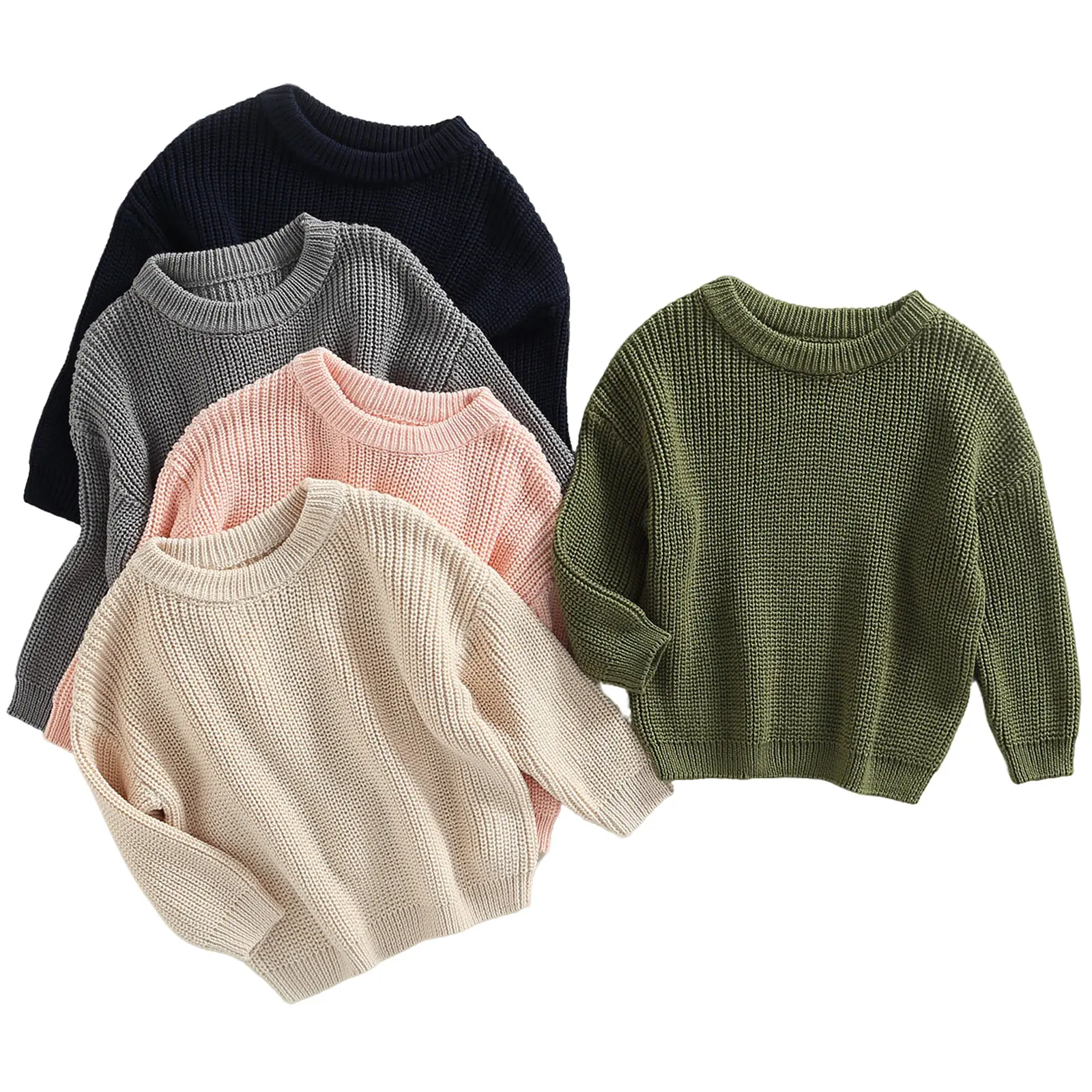 Toddler Baby Boy Girl Warm Sweater Long Sleeve Solid Color Knitted Pullovers Tops Knit Jumpers Sweatshirt Spring Fall Winter 3M-5Y