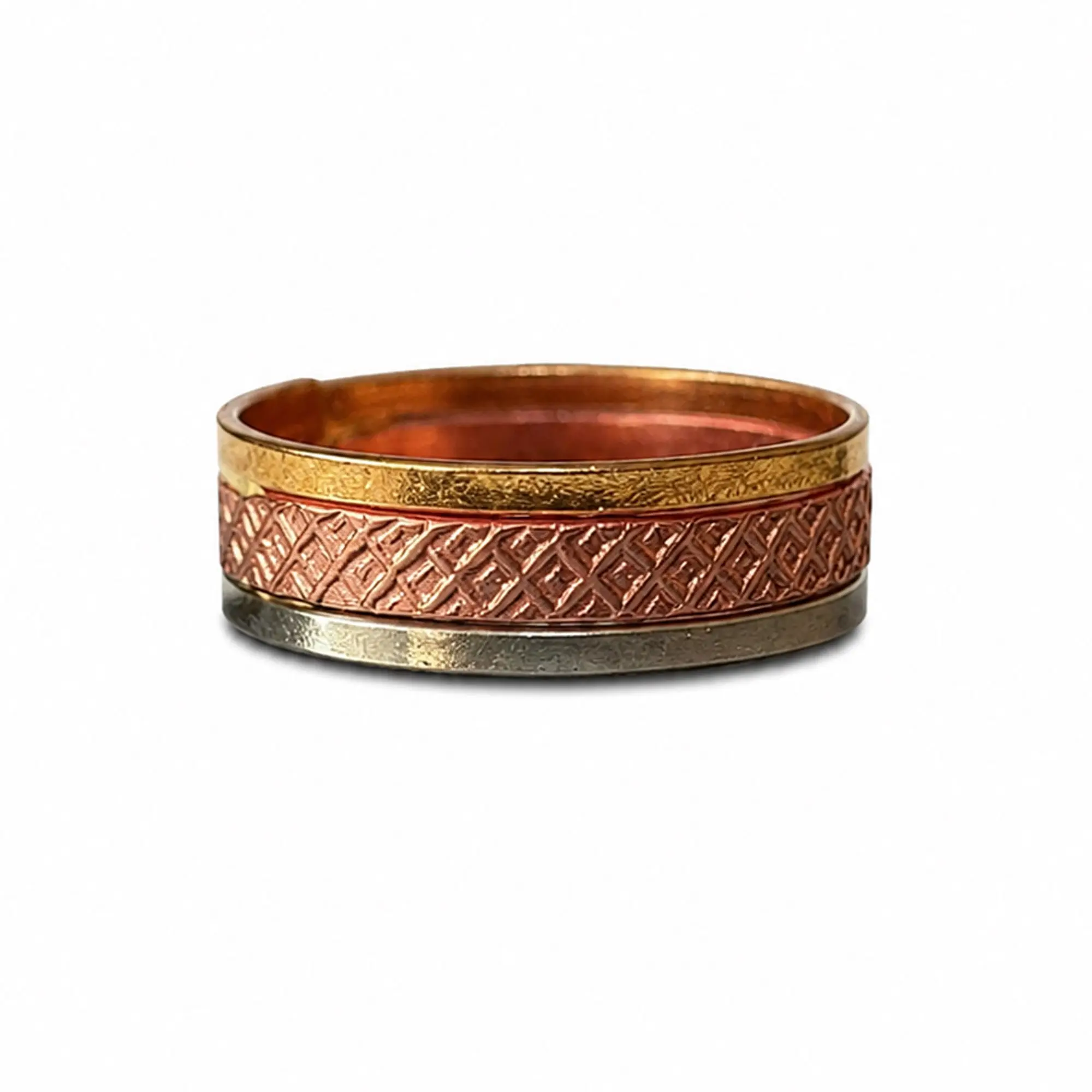 TINY RiTUALS Copper Round Ring, Geometric Grid Lattice Pattern Casual Wear Costume Jewelry, Sizes 6/8