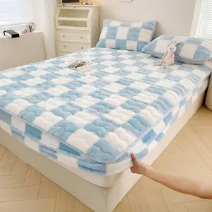 Arctic Velvet Mattress Cover Pad Checkerboard Series Soybean Antibacterial Cotton Fitted Sheet Double Bed Dust Mite Queen Size ZHENXISHUSHIMOXI