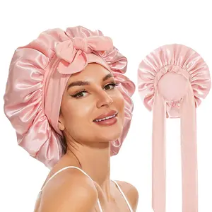 Layer Satin Bonnet for Sleeping Curly Hair Luxury Silk Hair Bonnet with Adjustable Tie Band Extra Large Night Cap Anti-Frizz Hair Care.