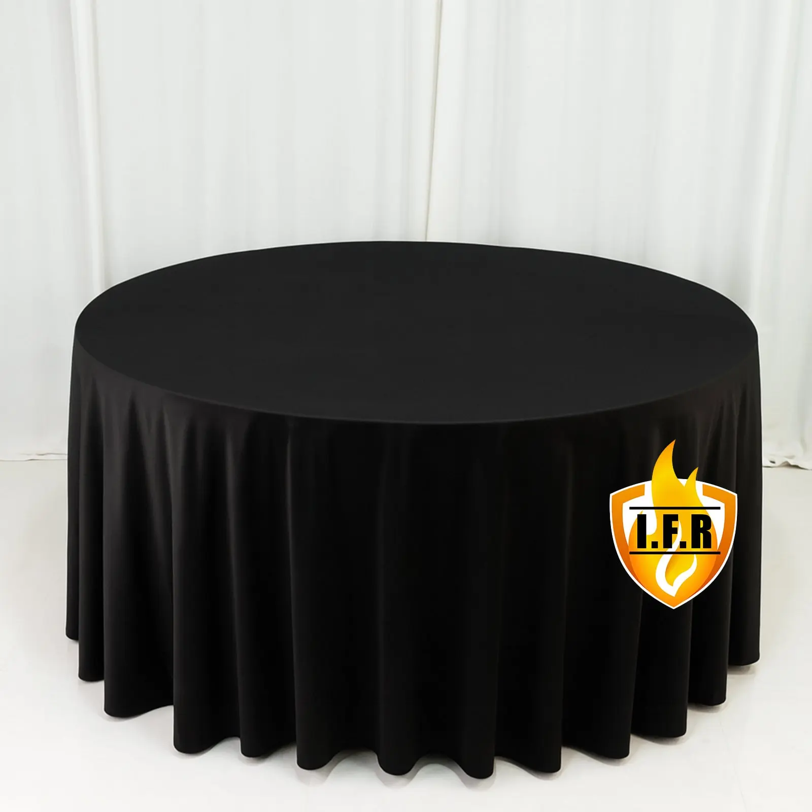 Fire Retardant 120" Round Scuba Polyester Tablecloth – Black, Wrinkle Free, Stain Resistant, Seamless Table Cover